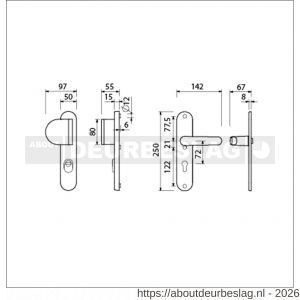 Ami VHB 250/15-90/83-378 KT veiligheids Rotaveer duwer-kruk langschildgarnituur SKG*** kerntrekbeveiliging Archi Design VHB 250/15 kerntrek KT 72 deurduwer 90/83 links en deurkruk 378 Rota Irox deurdikte 38-42 mm - R10901090 - afbeelding 2