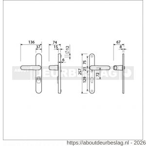 Ami VHB 257/37/15-378 KT veiligheids Rotaveer kruk-kruk smalschildgarnituur SKG*** kerntrekbeveiliging Archi Design VHB deurkruk 378 Rota 257/37/2 kerntrek KT 72 en deurkruk 378 Rota 257/32/2 profielcilinder PC 72 Irox deurdikte - R10901630 - afbeelding 2