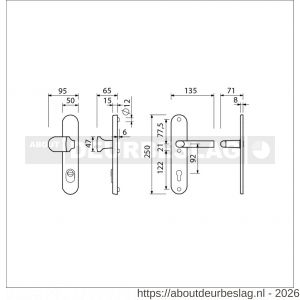 Ami VHB 250/15-145 KT veiligheids knop-kruk langschildgarnituur SKG*** kerntrekbeveiliging ovaal VHB 250/50/15 kerntrek KT 92 knop 145 en deurkruk 369 profielcilinder PC 92 F1 deurdikte 38-42 mm - R10901255 - afbeelding 2