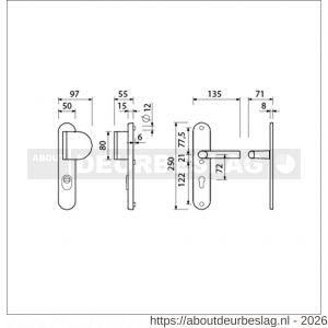 Ami VHB 250/15-90/83 KT veiligheids duwer-kruk langschildgarnituur SKG*** kerntrekbeveiliging ovaal VHB 250/50/15 kerntrek KT 72 deurduwer 90/83 rechts en deurkruk 369 profielcilinder PC 72 F1 deurdikte 38-42 mm - R10901119 - afbeelding 2