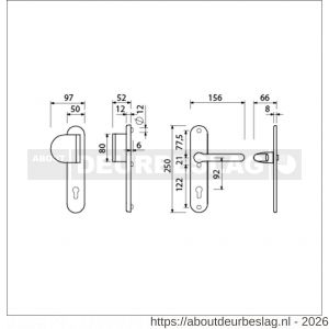 Ami VHB 250/50/1-90/83-386 veiligheids Rotaveer duwer-kruk langschildgarnituur SKG*** ovaal VHB 250/50/1 profielcilinder PC 92 deurduwer 90/83 links en deurkruk 386 Rota deurdikte 38-42 mm F1 - R10901132 - afbeelding 2
