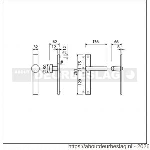 Ami VHB 251/32-169/50-379 veiligheids Rotaveer knop-kruk smalschildgarnituur SKG** VHB 251/32 blind knop 169/50 F1 en deurkruk 379 Rota 251/32 blind deurdikte 53-57 mm - R10900871 - afbeelding 2