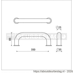 Ami 350 hand deurgreep enkelgebogen Archi Design 350 mm Irox deurdikte 38-61 mm - R10900429 - afbeelding 2