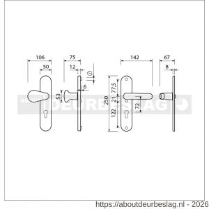 Ami VHB 250/50/1-173-378 veiligheids Rotaveer kruk-kruk langschildgarnituur SKG*** ovaal VHB deurkruk 173/378 Rota 250/50/1 profielcilinder PC 72 F1 deurdikte 38-42 mm - R10900920 - afbeelding 2