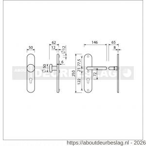 Ami VHB 250/50/1-169/50 veiligheidsvoordeur-knoplangschildgarnituur SKG*** Archi Design ovaal VHB 250/50/1 knop 169/50 profielcilinder PC 72 en deurkruk 356 Irox deurdikte 38-42 mm - R10901054 - afbeelding 2