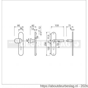 Ami VHB 250/50/1-145 veiligheidsvoordeur-knoplangschildgarnituur SKG*** ovaal VHB 250/50/1 profielcilinder PC 72 Varo knop 145 en deurkruk 369 F1 deurdikte 38-42 mm - R10901043 - afbeelding 2