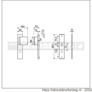 Ami VHB 251/50-90/80 veiligheidsvoordeur-duwerlangschildgarnituur SKG*** VHB 251/50 profielcilinder PC 72 deurduwer 90/80 rechts F1 profielcilinder PC 72 zonder deurkruk deurdikte 38-42 mm - R10900984 - afbeelding 2