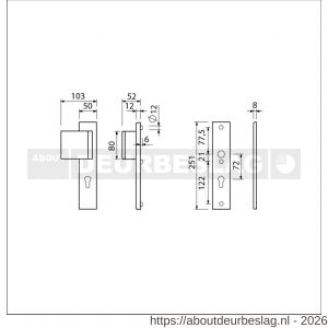 Ami VHB 251/50-90/80 veiligheidsvoordeur-duwerlangschildgarnituur SKG*** VHB 251/50 profielcilinder PC 72 deurduwer 90/80 links F1 profielcilinder PC 72 zonder deurkruk deurdikte 38-42 mm - R10900978 - afbeelding 2