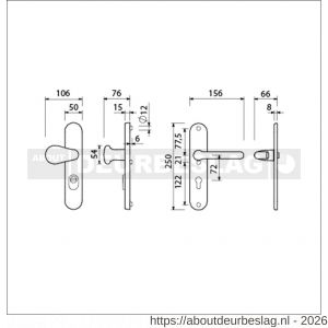 Ami VHB 250/15-173-386 KT veiligheids Rotaveer knop-kruk langschildgarnituur SKG*** kerntrekbeveiliging VHB 173 knop 386 Rota 250/50/15 buiten kerntrek KT 72 en binnen profielcilinder PC 72 F1 deurdikte 38-42 mm - R10901310 - afbeelding 2