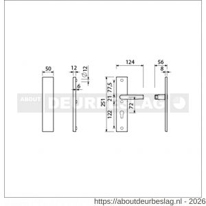 Ami VHB 251/50 veiligheidslangschild SKG*** VHB 251/50 buiten geheel blind en binnen profielcilinder PC 72 deurkruk 332 F1 deurdikte 38-42 mm - R10901408 - afbeelding 2