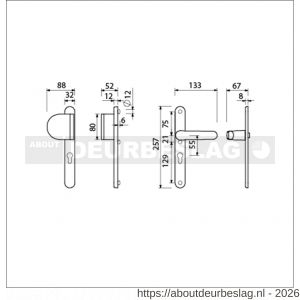 Ami VHB 257/32/2-90/83-378 veiligheids Rotaveer duwer-kruk smalschildgarnituur SKG** ovaal VHB 257/32/2 profielcilinder PC 55 deurduwer 90/83 links F1 en deurkruk 378 Rota 257/32/2 profielcilinder PC 55 deurdikte 53-57 mm - R10900849 - afbeelding 2
