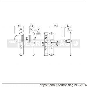 Ami VHB 250/50/1-90/83-378 veiligheids Rotaveer duwer-kruk langschildgarnituur SKG*** Archi Design ovaal VHB 250/50/1 profielcilinder PC 55 deurduwer 90/83 links en deurkruk 378 Rota Irox deurdikte 38-42 mm - R10900950 - afbeelding 2