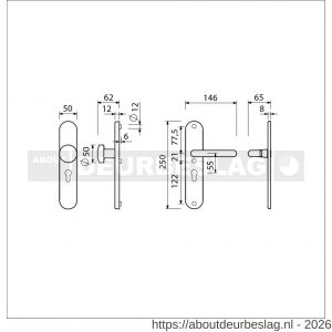 Ami VHB 250/50/1-169/50 veiligheidsvoordeur-knoplangschildgarnituur SKG*** Archi Design ovaal VHB 250/50/1 knop 169/50 profielcilinder PC 55 en deurkruk 356 Irox deurdikte 38-42 mm - R10901052 - afbeelding 2