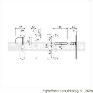 Ami VHB 250/50/1-90/83 veiligheidsvoordeur-duwerlangschildgarnituur SKG*** Archi Design ovaal VHB 250/50/1 profielcilinder PC 55 deurduwer 90/83 links en deurkruk 356 Irox deurdikte 38-42 mm - R10901025 - afbeelding 2