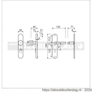 Ami VHB 250/15-169/50 KT veiligheids knop-kruk langschildgarnituur SKG*** kerntrekbeveiliging ovaal VHB 250/50/15 kerntrek KT 72 knop 169/50 en deurkruk 369 profielcilinder PC 72 F1 deurdikte 38-42 mm - R10901264 - afbeelding 2