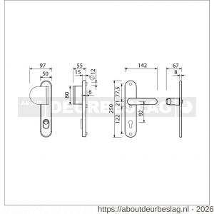 Ami VHB 250/15-90/83-378 KT veiligheids Rotaveer duwer-kruk langschildgarnituur SKG*** kerntrekbeveiliging Archi Design VHB 250/15 kerntrek KT 92 deurduwer 90/83 links en deurkruk 378 Rota Irox deurdikte 38-42 mm - R10901092 - afbeelding 2