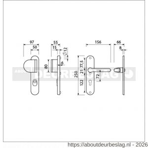 Ami VHB 250/15-90/83-386 KT veiligheids Rotaveer duwer-kruk langschildgarnituur SKG*** kerntrekbeveiliging ovaal VHB 250/50/15 kerntrek KT 72 deurduwer 90/83 links en deurkruk 386 Rota profielcilinder PC 72 F1 deurdikte 38-42 mm - R10901108 - afbeelding 2