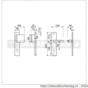 Ami VHB 251/50-90/80 veiligheidsvoordeur-duwerlangschildgarnituur SKG*** VHB 251/50 profielcilinder PC 92 deurduwer 90/80 rechts F2 profielcilinder PC 92 en deurkruk 332 deurdikte 38-42 mm - R10901016 - afbeelding 2