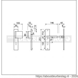 Ami VHB 251/50-90/80 veiligheidsvoordeur-duwerlangschildgarnituur SKG*** VHB 251/50 profielcilinder PC 72 deurduwer 90/80 rechts F1 profielcilinder PC 72 en deurkruk 356 deurdikte 53-57 mm - R10900982 - afbeelding 2