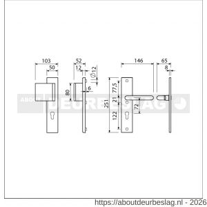 Ami VHB 251/50-90/80 senioren veiligheidsvoordeur-duwerlangschildgarnituur SKG** omkeer VHB 251/50 profielcilinder PC 72 omkeer deurduwer 90/80 links F1 en profielcilinder PC 72 omkeer deurkruk 356 deurdikte 53-57 mm - R10900831 - afbeelding 2