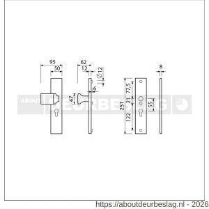 Ami VHB 251/50-144 veiligheidsvoordeur-knoplangschildgarnituur SKG*** VHB 251/50 profielcilinder PC 55 knop Varo 144 F1 profielcilinder PC 55 zonder deurkruk deurdikte 38-42 mm - R10901058 - afbeelding 2