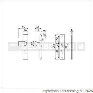 Ami VHB 251/50-144 veiligheidsvoordeur-knoplangschildgarnituur SKG*** VHB 251/50 profielcilinder PC 72 knop Varo 144 F1 profielcilinder PC 72 zonder deurkruk deurdikte 53-57 mm - R10901063 - afbeelding 2