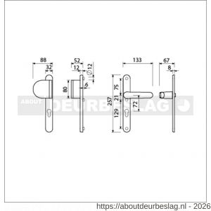 Ami VHB 257/32/2-90/83-378 veiligheids Rotaveer duwer-kruk smalschildgarnituur SKG** ovaal VHB 257/32/2 profielcilinder PC 72 deurduwer 90/83 links F1 en deurkruk 378 Rota 257/32/2 profielcilinder PC 72 deurdikte 53-57 mm - R10900851 - afbeelding 2