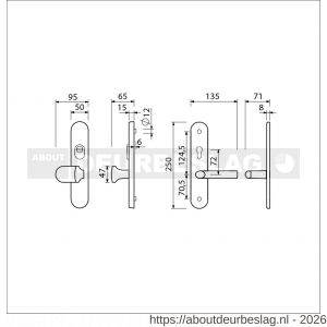 Ami VHB 250/15-145 KT senioren veiligheids knop-kruk langschildgarnituur SKG*** kerntrekbeveiliging ovaal omkeer VHB 250/50/15 kerntrek KT 72 omkeer knop 145 en deurkruk 369 F1 deurdikte 38-42 mm 2G - R10901259 - afbeelding 2