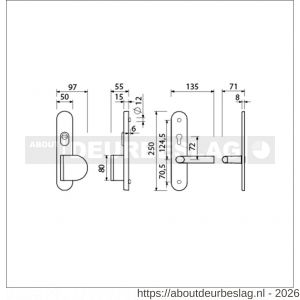 Ami VHB 250/15-90/83 KT senioren veiligheids duwer-kruk langschildgarnituur SKG*** kerntrekbeveiliging ovaal omkeer VHB 250/50/15 kerntrek KT 72 omkeer 90/83 rechts en deurkruk 369 profielcilinder PC 72 omkeer F1 deurdikte 38-42 - R10901122 - afbeelding 2