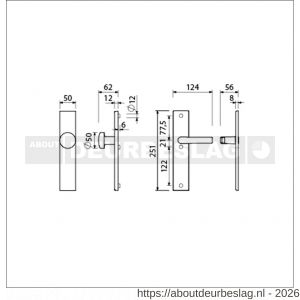 Ami VHB 251/50-169/50 veiligheidsvoordeur-knoplangschildgarnituur SKG*** VHB 251/50 knop 169/50 buiten en binnen blind en deurkruk 332 F1 deurdikte 38-42 mm - R10901071 - afbeelding 2
