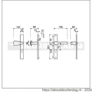 Ami VHB 251/32-166-379 veiligheids Rotaveer knop-kruk smalschildgarnituur SKG** VHB 251/32 profielcilinder PC 72 Kn 166 links F1 en deurkruk 379 Rota 251/32 profielcilinder PC 72 deurdikte 53-57 mm - R10900867 - afbeelding 2