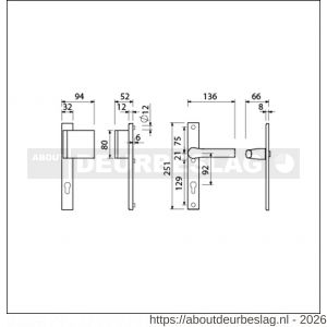 Ami VHB 251/32-90/80-379 veiligheids Rotaveer duwer-kruk smalschildgarnituur SKG** VHB 251/32 profielcilinder PC 92 deurduwer 90/80 rechts F1 en deurkruk 379 Rota 251/32 profielcilinder PC 92 deurdikte 53-57 mm - R10900823 - afbeelding 2
