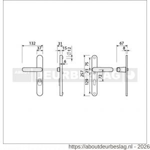 Ami VHB 257/37/2-373 KT veiligheids Rotaveer kruk-kruk smalschildgarnituur SKG*** kerntrekbeveiliging ovaal VHB en deurkruk 373 vastdraaibaar 257/37/2 kerntrek KT 72 F1 en deurkruk 378 Rota 257/32/2 profielcilinder PC 72 - R10901649 - afbeelding 2