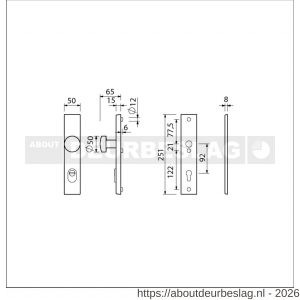 Ami VHB 251/15-169/50 KT veiligheidsvoordeur-knoplangschildgarnituur SKG*** kerntrekbeveiliging VHB 251/50/15 kerntrek KT 92 knop 169/50 en deurkruk 332 profielcilinder PC 92 F1 deurdikte 38-42 mm - R10901341 - afbeelding 2