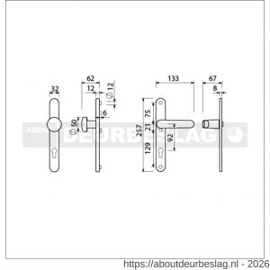 Ami VHB 257/32/2-169/50-378 veiligheids Rotaveer knop-kruk smalschildgarnituur SKG** Archi Design ovaal VHB 257/32/2 knop 169/50 profielcilinder PC 92 en deurkruk 378 Rota Irox deurdikte 53-57 mm - R10900876 - afbeelding 2