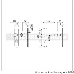Ami VHB 250/15-173-386 KT veiligheids Rotaveer kruk-kruk langschildgarnituur SKG*** kerntrekbeveiliging ovaal VHB 173/386 Rota 250/50/15 buiten kerntrek KT 72 en binnen profielcilinder PC 72 F1 deurdikte 38-42 mm - R10901318 - afbeelding 2
