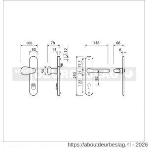 Ami VHB 250/15-173-386 KT veiligheids Rotaveer kruk-kruk langschildgarnituur SKG*** kerntrekbeveiliging ovaal VHB 173/386 Rota 250/50/15 buiten kerntrek KT 92 en binnen profielcilinder PC 92 F1 deurdikte 38-42 mm - R10901320 - afbeelding 2