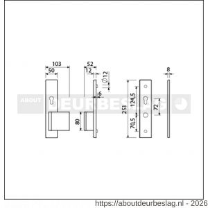 Ami VHB 251/50-90/80 senioren veiligheidsvoordeur-duwerlangschildgarnituur SKG** omkeer VHB 251/50 profielcilinder PC 72 Omgek 90/80 F1 rechts profielcilinder PC 72 omkeer zonder deurkruk deurdikte 53-57 mm - R10900835 - afbeelding 2
