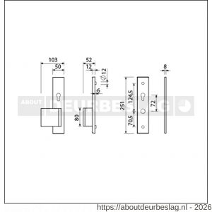 Ami VHB 251/50-90/80 senioren veiligheidsvoordeur-duwerlangschildgarnituur SKG** omkeer VHB 251/50 profielcilinder PC 72 Omgek 90/80 F1 rechts en profielcilinder PC 72 omkeer zonder deurkruk deurdikte 38-42 mm - R10900829 - afbeelding 2