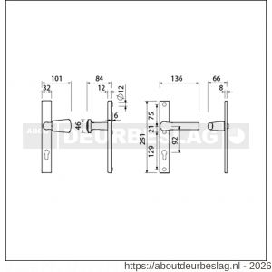 Ami VHB 251/32-166-379 veiligheids Rotaveer knop-kruk smalschildgarnituur SKG** VHB 251/32 profielcilinder PC 92 Kn 166 rechts F1 en deurkruk 379 Rota 251/32 profielcilinder PC 92 deurdikte 53-57 mm - R10900870 - afbeelding 2