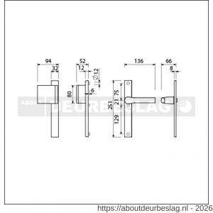 Ami VHB 251/32-90/80-379 veiligheids Rotaveer duwer-kruk smalschildgarnituur SKG** VHB 251/32 blind deurduwer 90/80 links F1 en deurkruk 379 Rota 251/32 blind deurdikte 53-57 mm - R10900816 - afbeelding 2