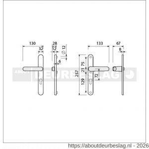 Ami VHB 257/32/2-373 veiligheids Rotaveer kruk-kruk smalschildgarnituur SKG** ovaal VHB deurkruk 373 vastdraaibaar 257/32/2 profielcilinder PC 72 F1 en deurkruk 378 Rota 257/32/2 profielcilinder PC 72 deurdikte 53-57 mm - R10900897 - afbeelding 2
