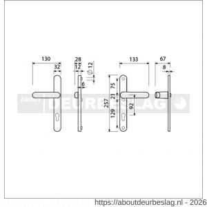 Ami VHB 257/32/2-373 veiligheids Rotaveer kruk-kruk smalschildgarnituur SKG** ovaal VHB deurkruk 373 vastdraaibaar 257/32/2 profielcilinder PC 92 F1 en deurkruk 378 Rota 257/32/2 profielcilinder PC 92 deurdikte 53-57 mm - R10900898 - afbeelding 2