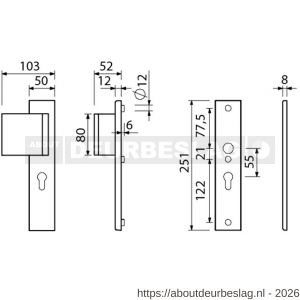 Ami VHB 251/50-90/80 veiligheidsvoordeur-duwerlangschildgarnituur SKG*** VHB 251/50 profielcilinder PC 55 deurduwer 90/80 links F1 profielcilinder PC 55 zonder deurkruk deurdikte 38-42 mm - R10900968 - afbeelding 2