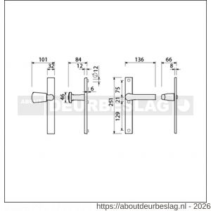 Ami VHB 251/32-166-379 veiligheids Rotaveer knop-kruk smalschildgarnituur SKG** VHB 251/32 blind knop 166 links F1 en deurkruk 379 Rota 251/32 blind deurdikte 53-57 mm - R10901755 - afbeelding 2