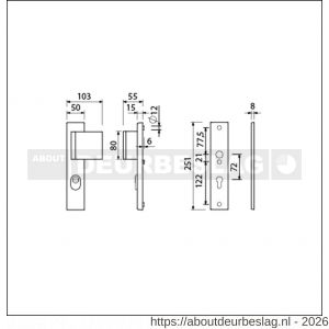 Ami VHB 251/15-90/80 KT veiligheidsvoordeur-duwerlangschildgarnituur SKG*** kerntrekbeveiliging VHB 251/50/15 kerntrek KT 72 deurduwer 90/80 rechts zonder deurkruk profielcilinder PC 72 F1 deurdikte 38-42 mm - R10901170 - afbeelding 2