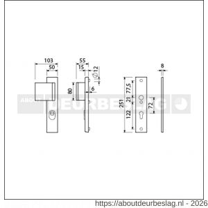 Ami VHB 251/15-90/80 KT veiligheidsvoordeur-duwerlangschildgarnituur SKG*** kerntrekbeveiliging VHB 251/50/15 kerntrek KT 72 deurduwer 90/80 links zonder deurkruk profielcilinder PC 72 F1 deurdikte 38-42 mm - R10901174 - afbeelding 2