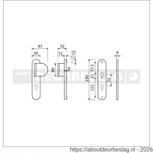 Ami VHB 250/50/1-90/83 veiligheidsvoordeur-duwerlangschildgarnituur SKG*** Archi Design ovaal VHB 250/50/1 profielcilinder PC 72 deurduwer 90/83 rechts zonder deurkruk Irox deurdikte 38-42 mm - R10901032 - afbeelding 2