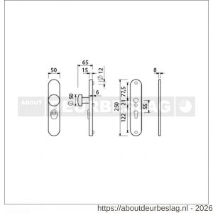 Ami VHB 250/15-169/50 KT veiligheids knop-kruk langschildgarnituur SKG*** kerntrekbeveiliging Archi Design ovaal VHB 250/15 knop 169/50 kerntrek KT 55 zonder deurkruk profielcilinder PC 55 Irox deurdikte 38-42 mm - R10901191 - afbeelding 2