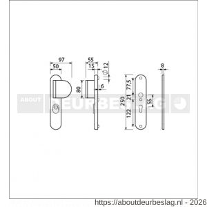 Ami VHB 250/15-90/83 KT veiligheids duwer-kruk langschildgarnituur SKG*** kerntrekbeveiliging Archi Design ovaal VHB 250/50/1 kerntrek KT 55 deurduwer 90/83 rechts zonder deurkruk Irox deurdikte 38-42 mm - R10901111 - afbeelding 2